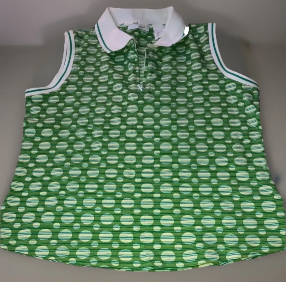 Liz Golf Sleeveless Top Petite Small PS SP Green Dots Stripes